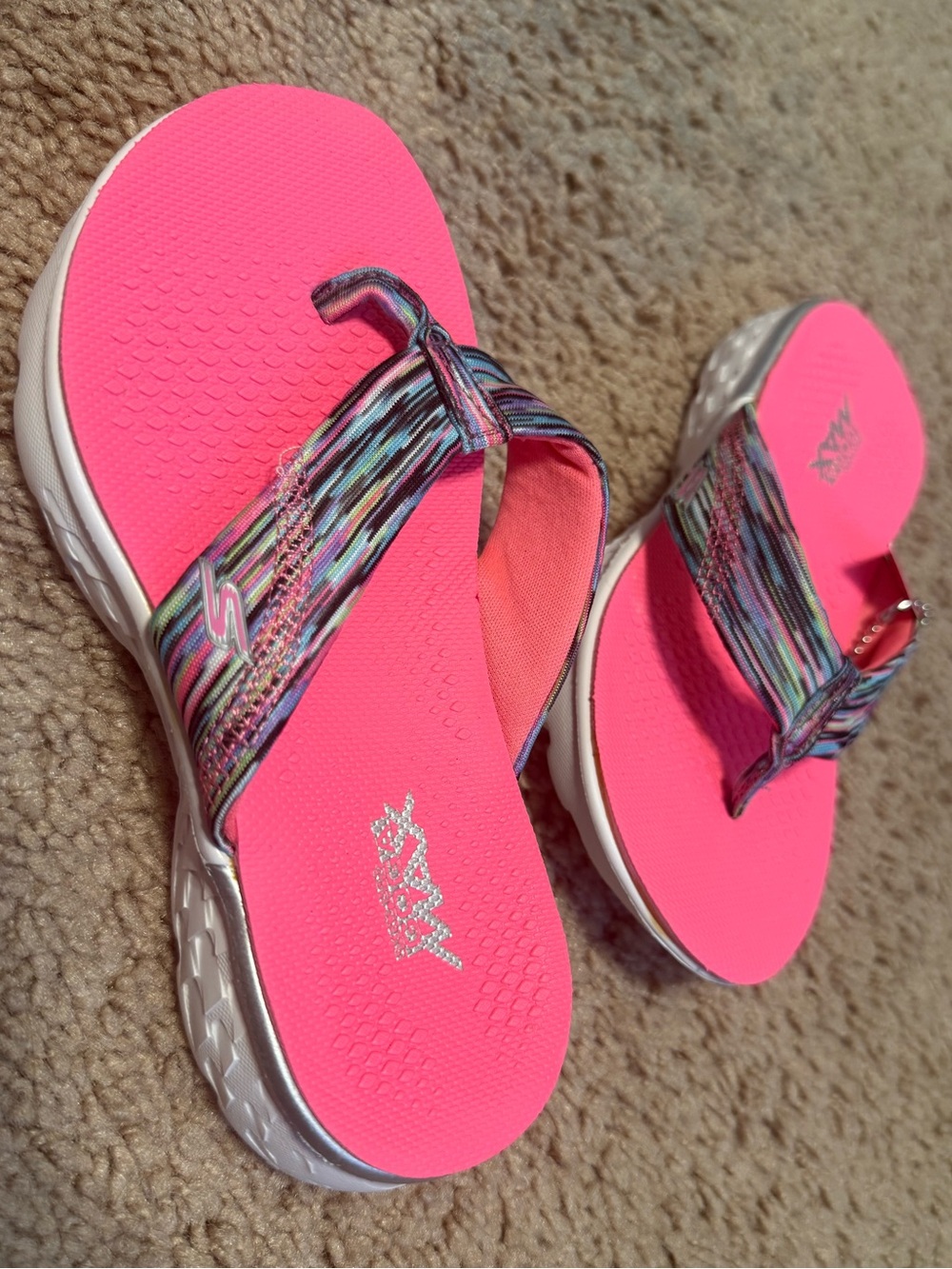 Skechers Neon Pink Flip-Flop with Multicolor Striped Straps
